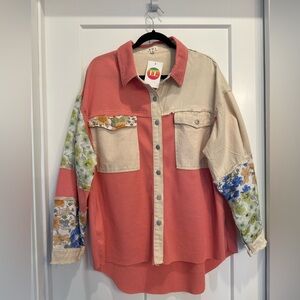 POL Coral and Beige Jacket with Floral Sleeves